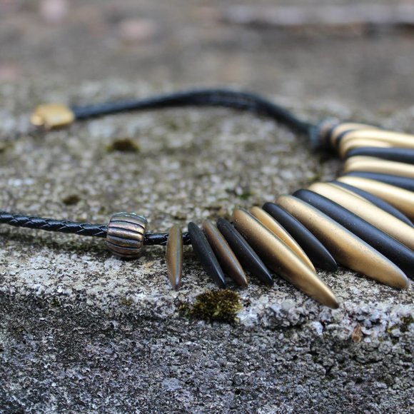 Chico's Jewelry - [5/$25] Tiger Dangle Statement Black Gold Necklace